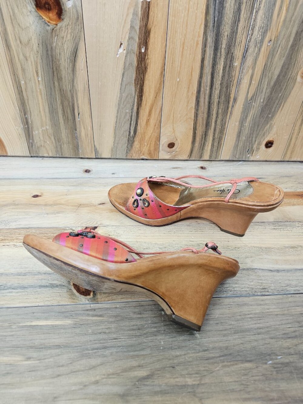Cole Haan Collection Orange Jeweled Wedge Sandal Heel Size 11 - Picture 6 of 8